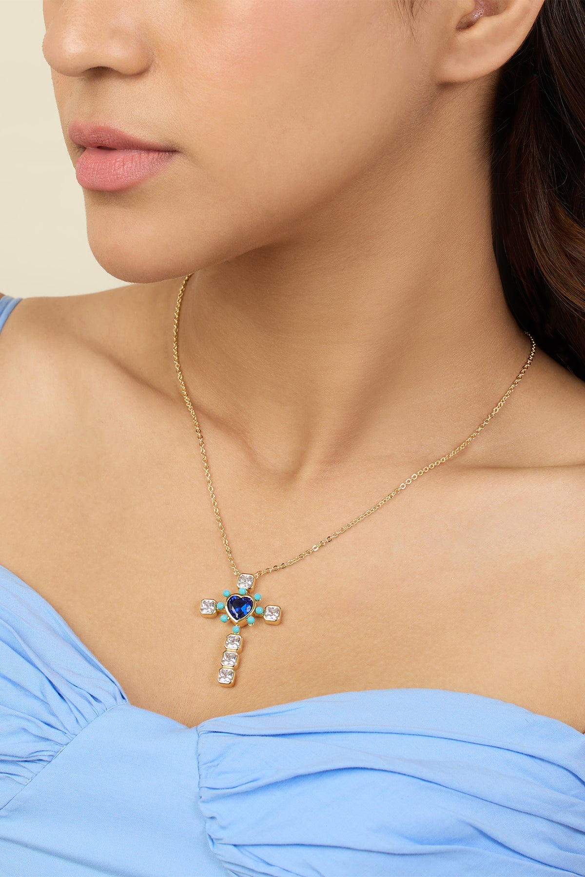 Isharya Cross My Heart Necklace In 18Kt Gold Plated indian designer wear online shopping melange singapore 