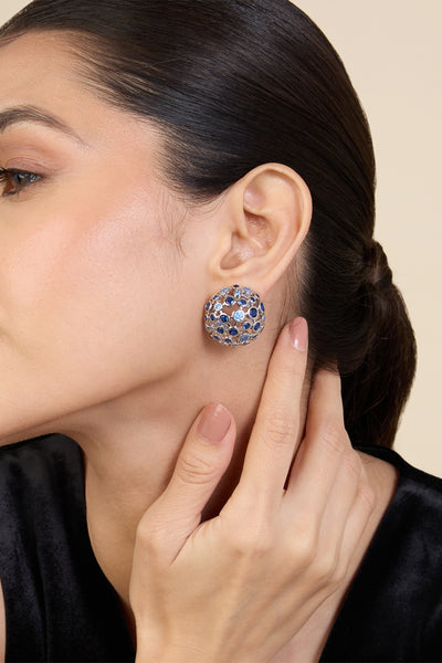 Isharya Crystal Ball Blue Party Studs In 18Kt Gold Plated indian designer wear online shopping melange singapore
