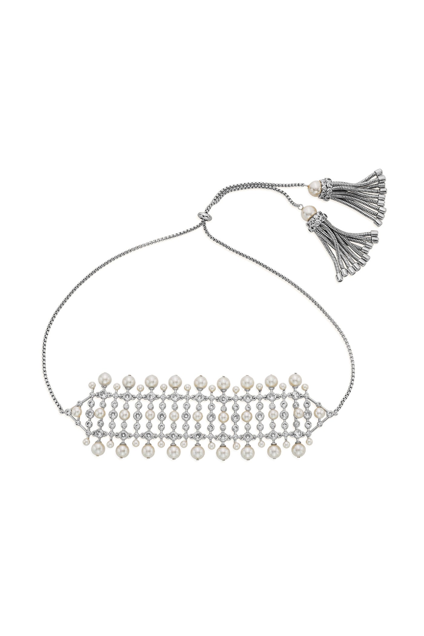 Isharya Crystal Pearl Tassel Silver Choker indian designer wear online shopping melange singapore
