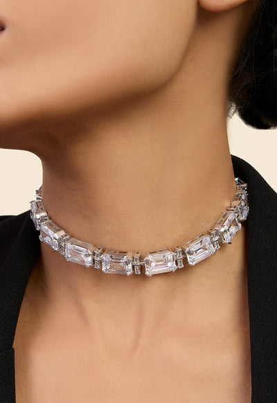 Isharya Cushion Cut Diamond Choker In Rhodium Plating indian designer wear online shopping melange singapore