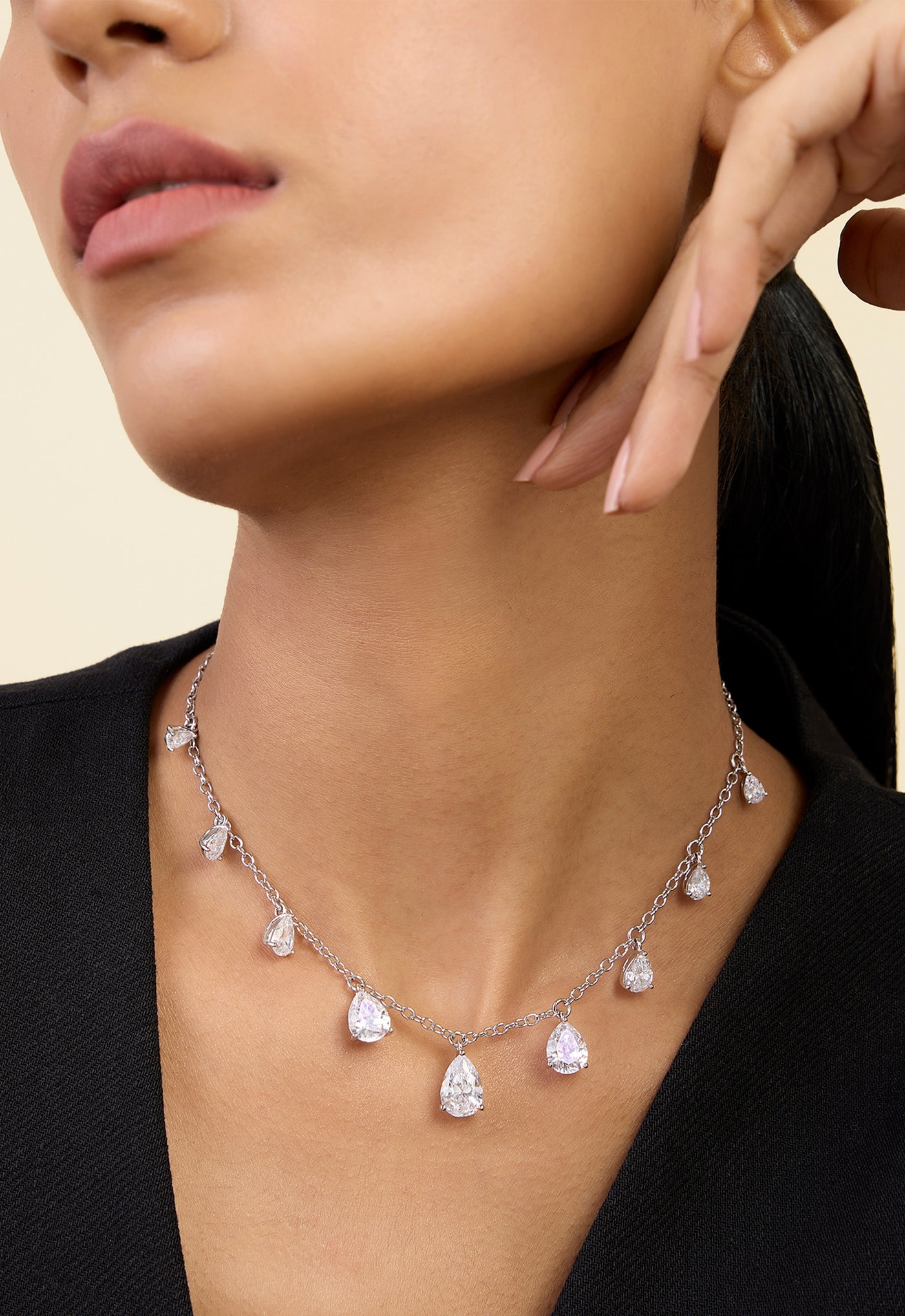 Isharya Diamond Drip Stationed Choker In Rhodium Plating indian designer wear online shopping melange singapore