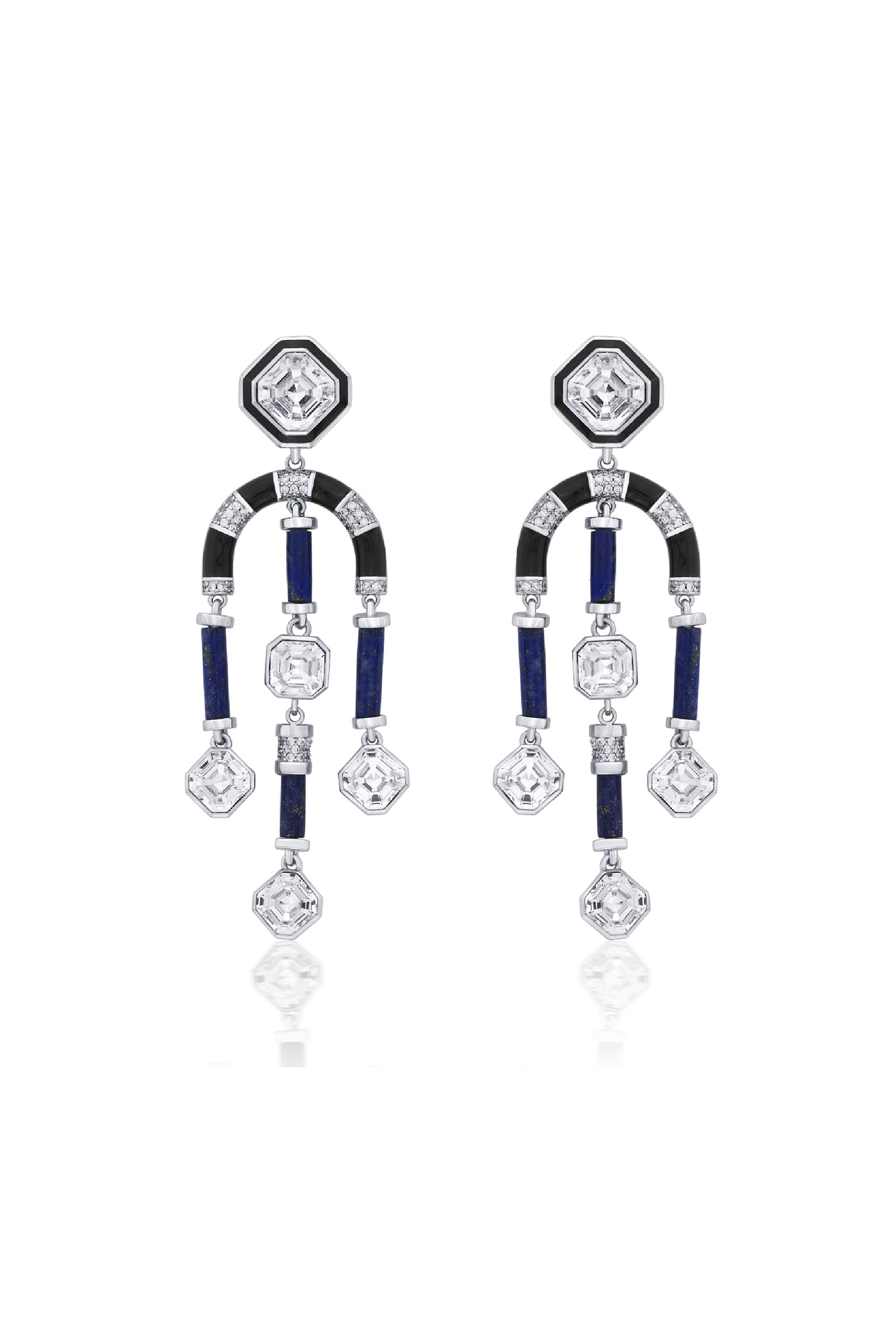 Isharya Digital Blue Chandelier Crystal Earrings indian designer wear online shopping melange singapore