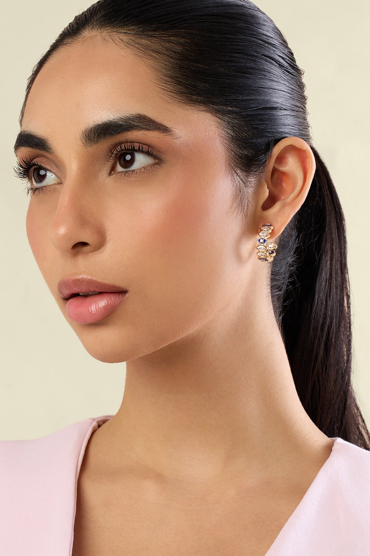 Isharya Divine Eye Halo Huggies In 18kt Gold Plated indian designer wear online shopping melange singapore 