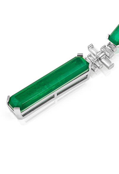 Isharya Doublet Dark Emerald Dangler Earrings In Rhodium Plating indian designer wear online shopping melange singapore