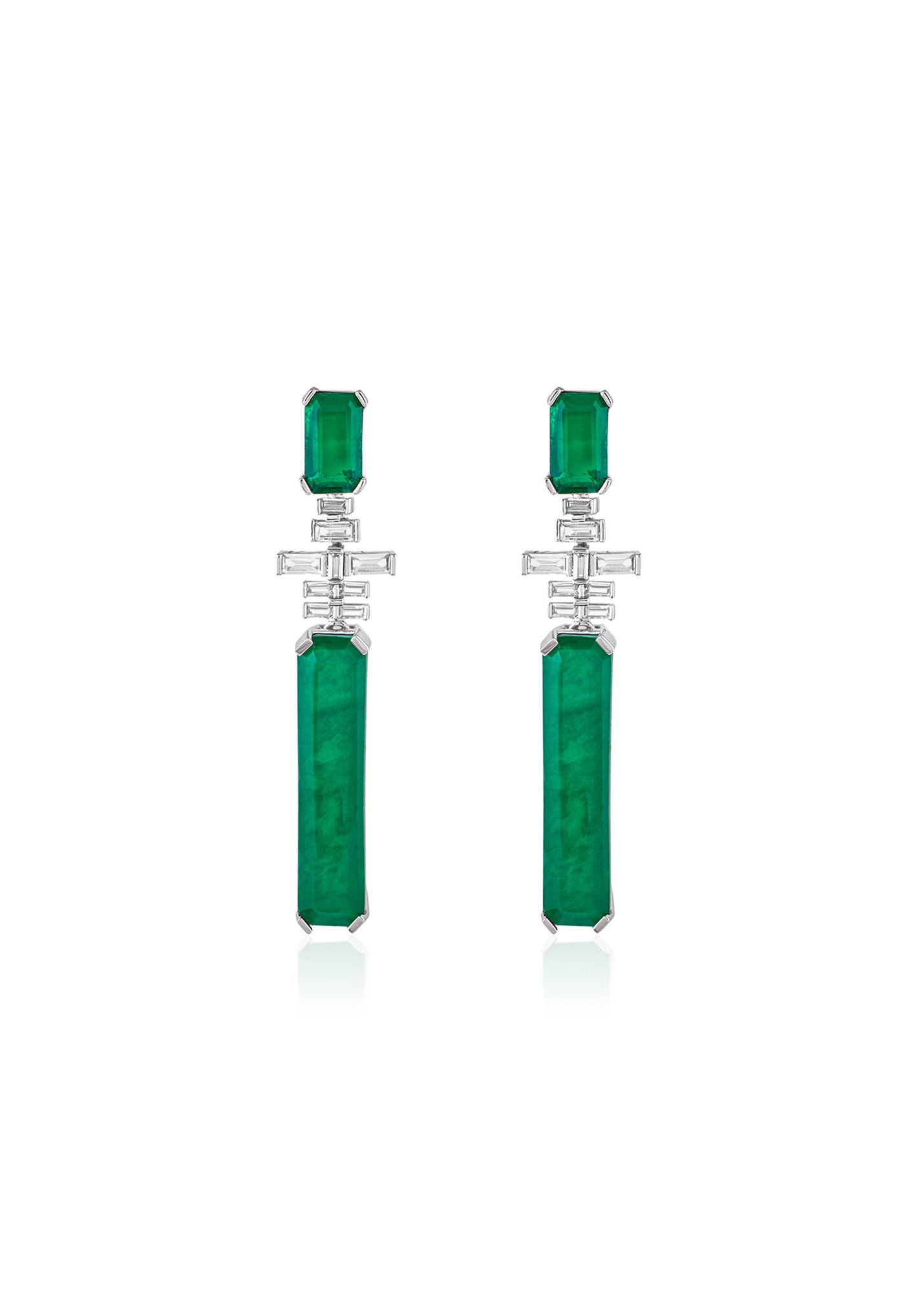 Isharya Doublet Dark Emerald Dangler Earrings In Rhodium Plating indian designer wear online shopping melange singapore