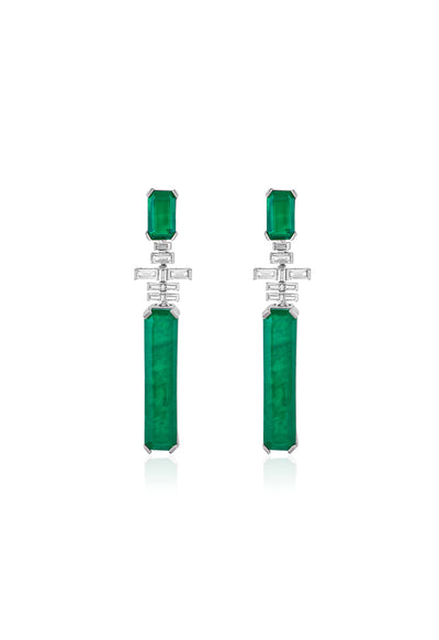 Isharya Doublet Dark Emerald Dangler Earrings In Rhodium Plating indian designer wear online shopping melange singapore