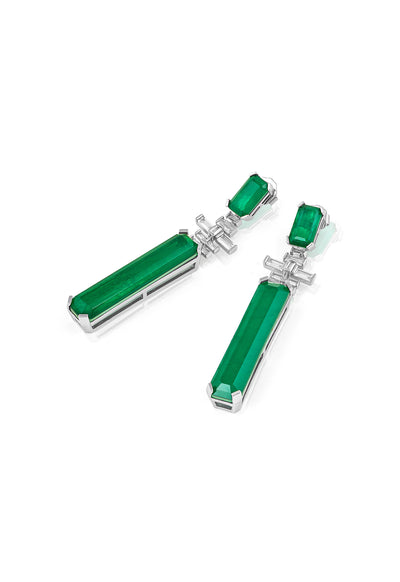 Isharya Doublet Dark Emerald Dangler Earrings In Rhodium Plating indian designer wear online shopping melange singapore