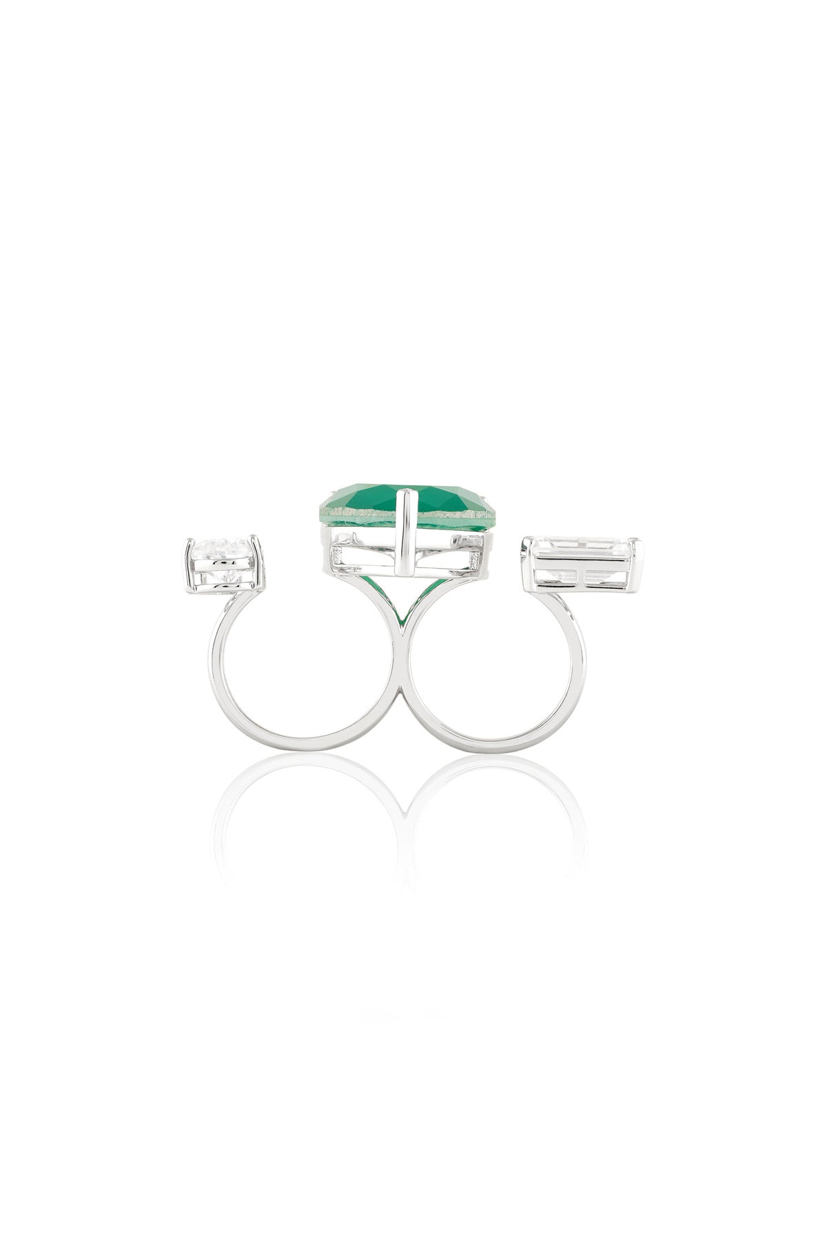 Isharya Dual Heart Emerald Ring In Rhodium Plating indian designer wear online shopping melange singapore 