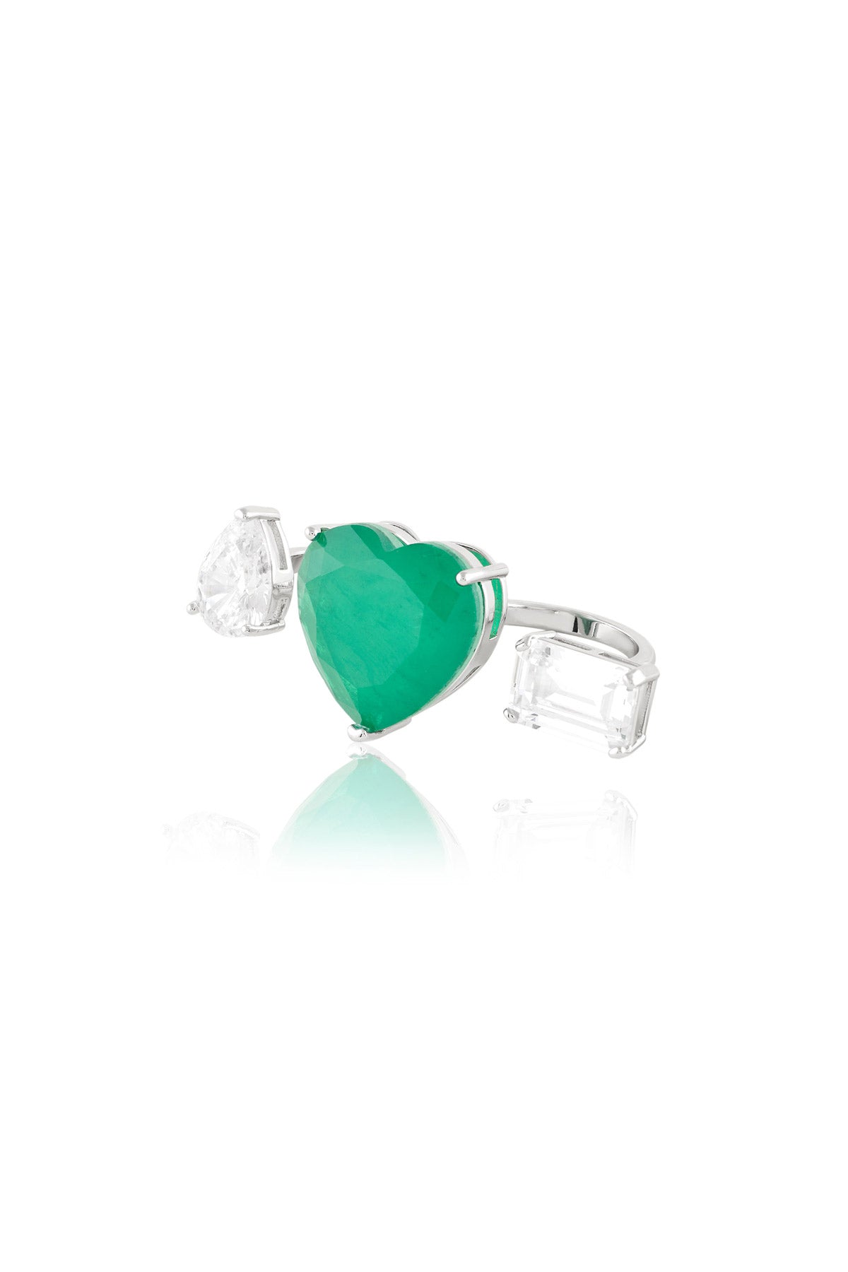 Isharya Dual Heart Emerald Ring In Rhodium Plating indian designer wear online shopping melange singapore 
