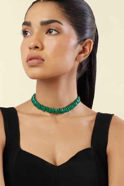 Isharya Elysian Emerald Choker Necklace In Rhodium Plating indian designer wear online shopping melange singapore 