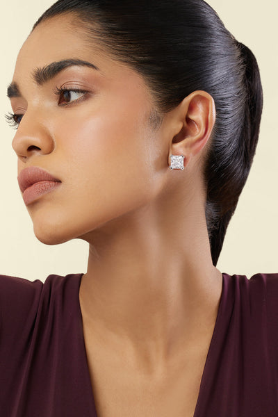 Isharya Elysian Radiance Square Studs In Rhodium Plating indian designer wear online shopping melange singapore 