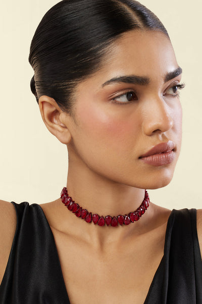 Isharya Elysian Ruby Choker Necklace In Rhodium Plating indian designer wear online shopping melange singapore 
