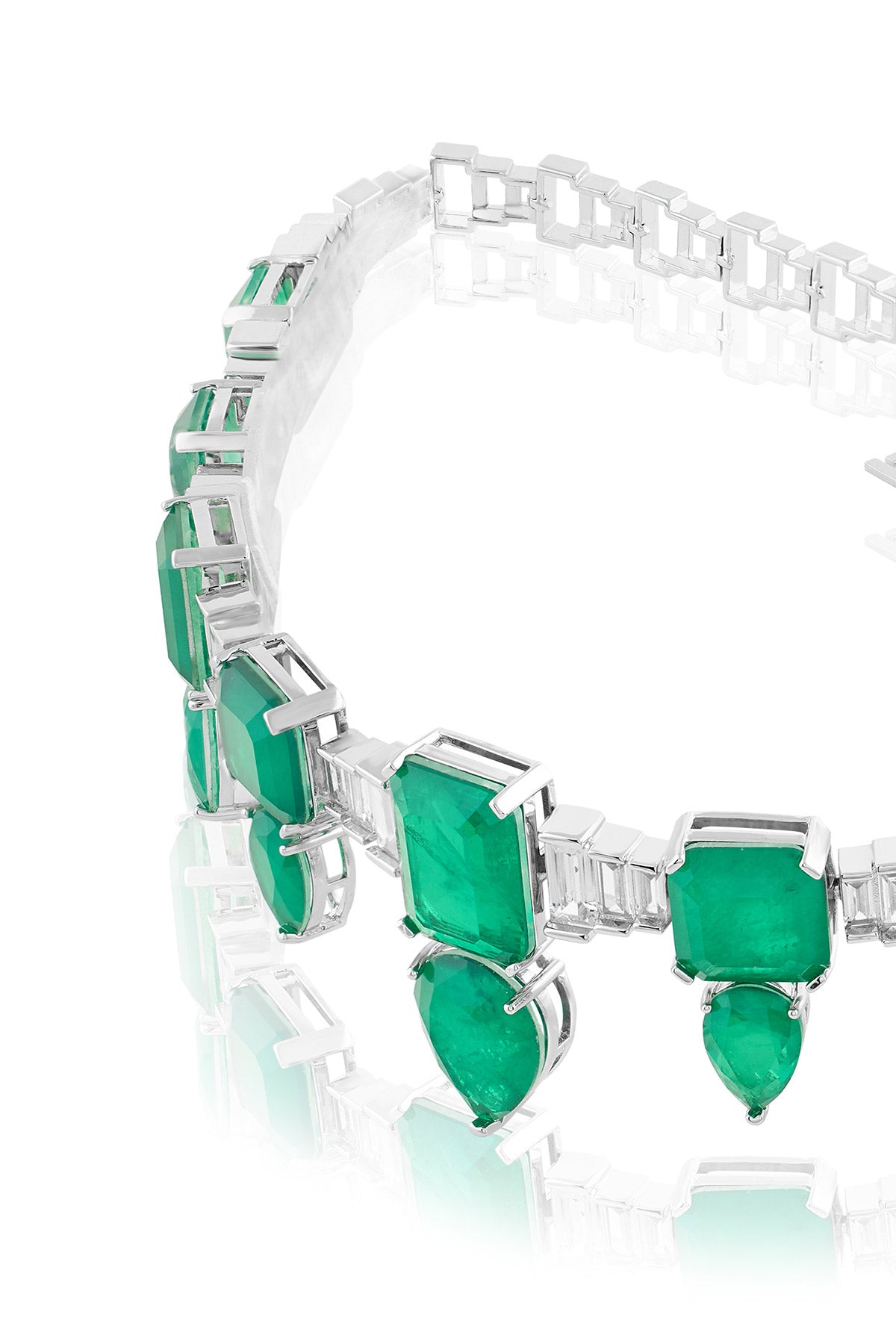 Isharya Emerald Celestial Luxe Choker Necklace In Rhodium Plating indian designer wear online shopping melange singapore 