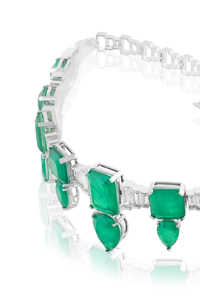 Isharya Emerald Celestial Luxe Choker Necklace In Rhodium Plating indian designer wear online shopping melange singapore 