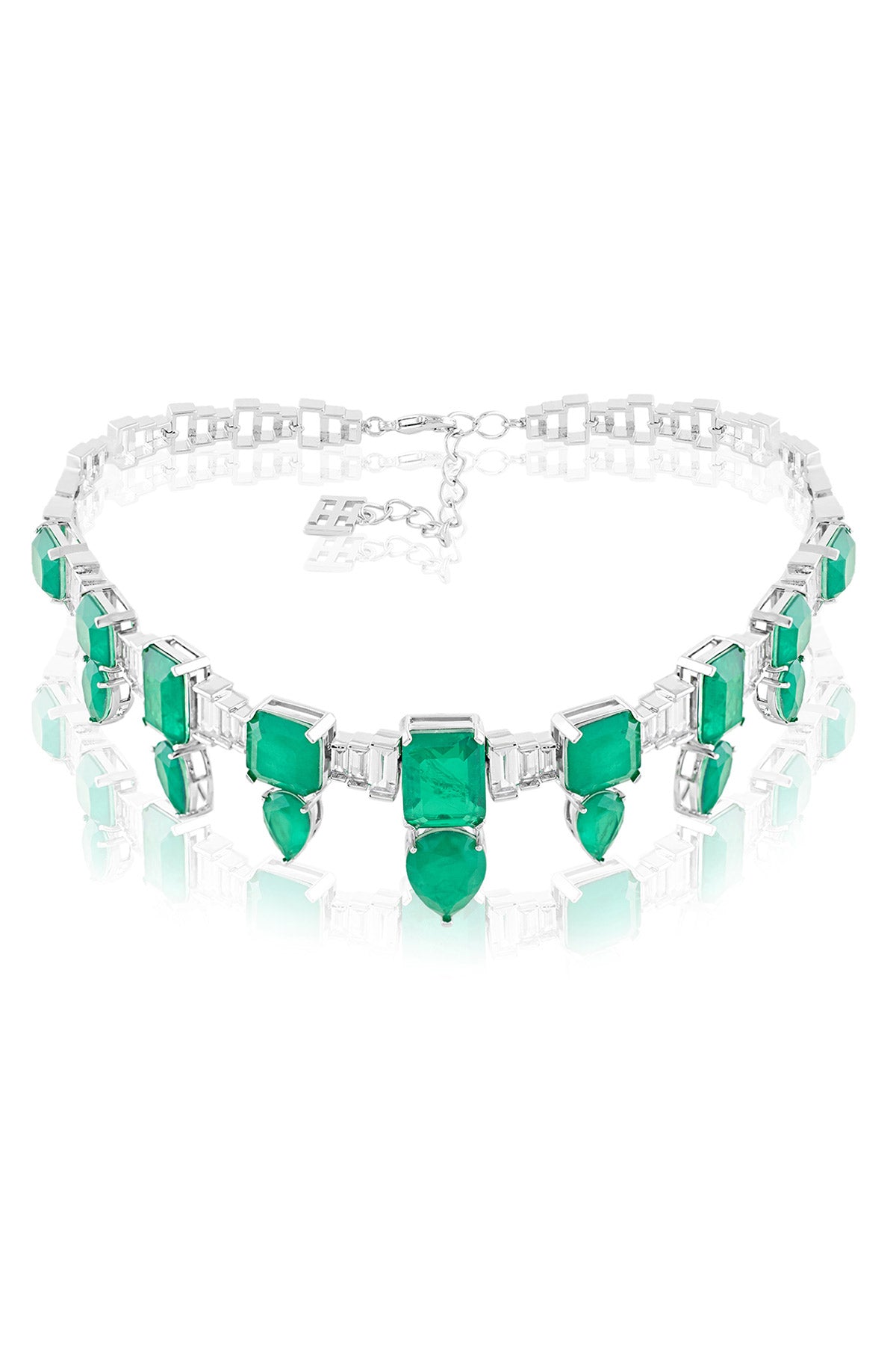 Isharya Emerald Celestial Luxe Choker Necklace In Rhodium Plating indian designer wear online shopping melange singapore 