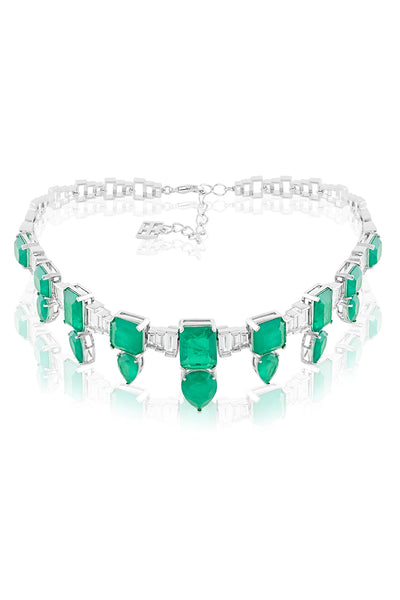 Isharya Emerald Celestial Luxe Choker Necklace In Rhodium Plating indian designer wear online shopping melange singapore 