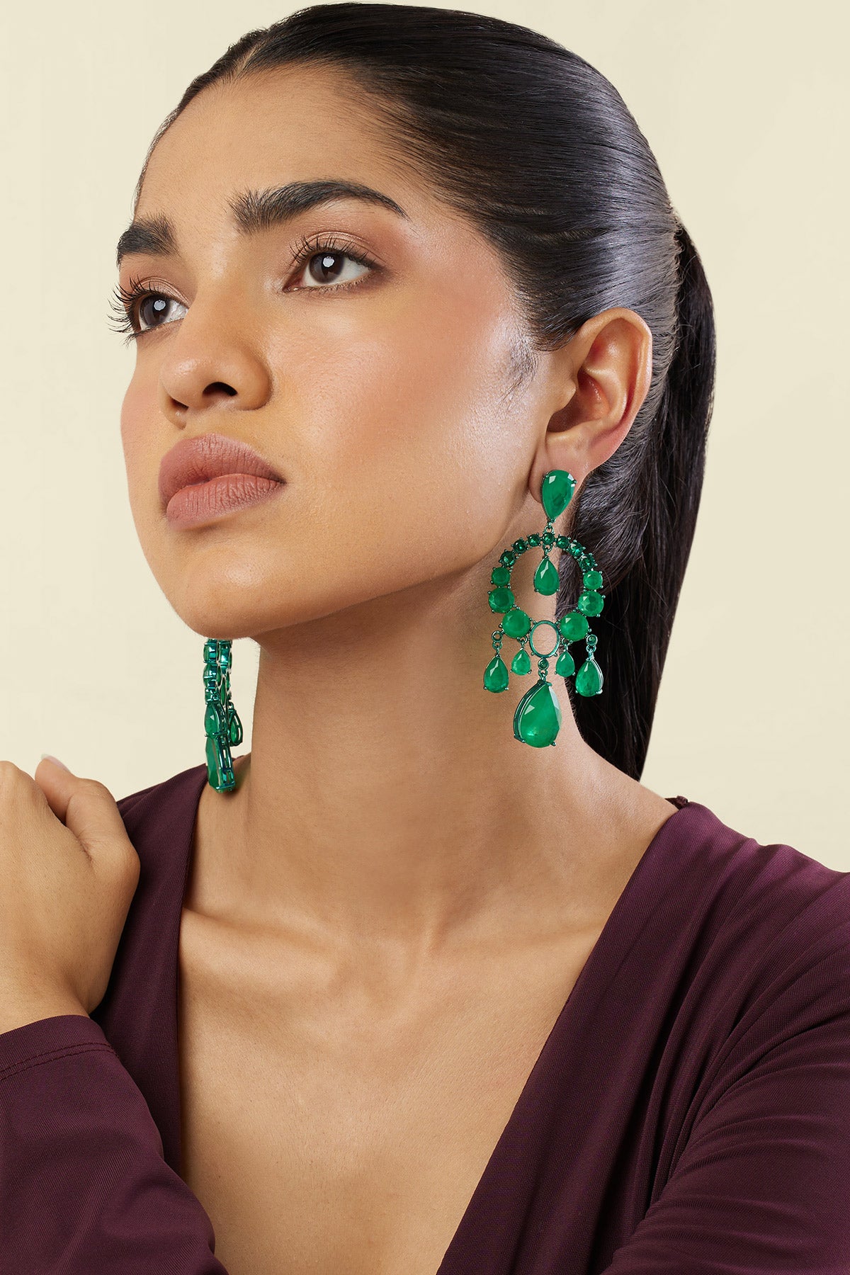 Isharya Emerald Elegance Moon Baalis In Rhodium Plating indian designer wear online shopping melange singapore 