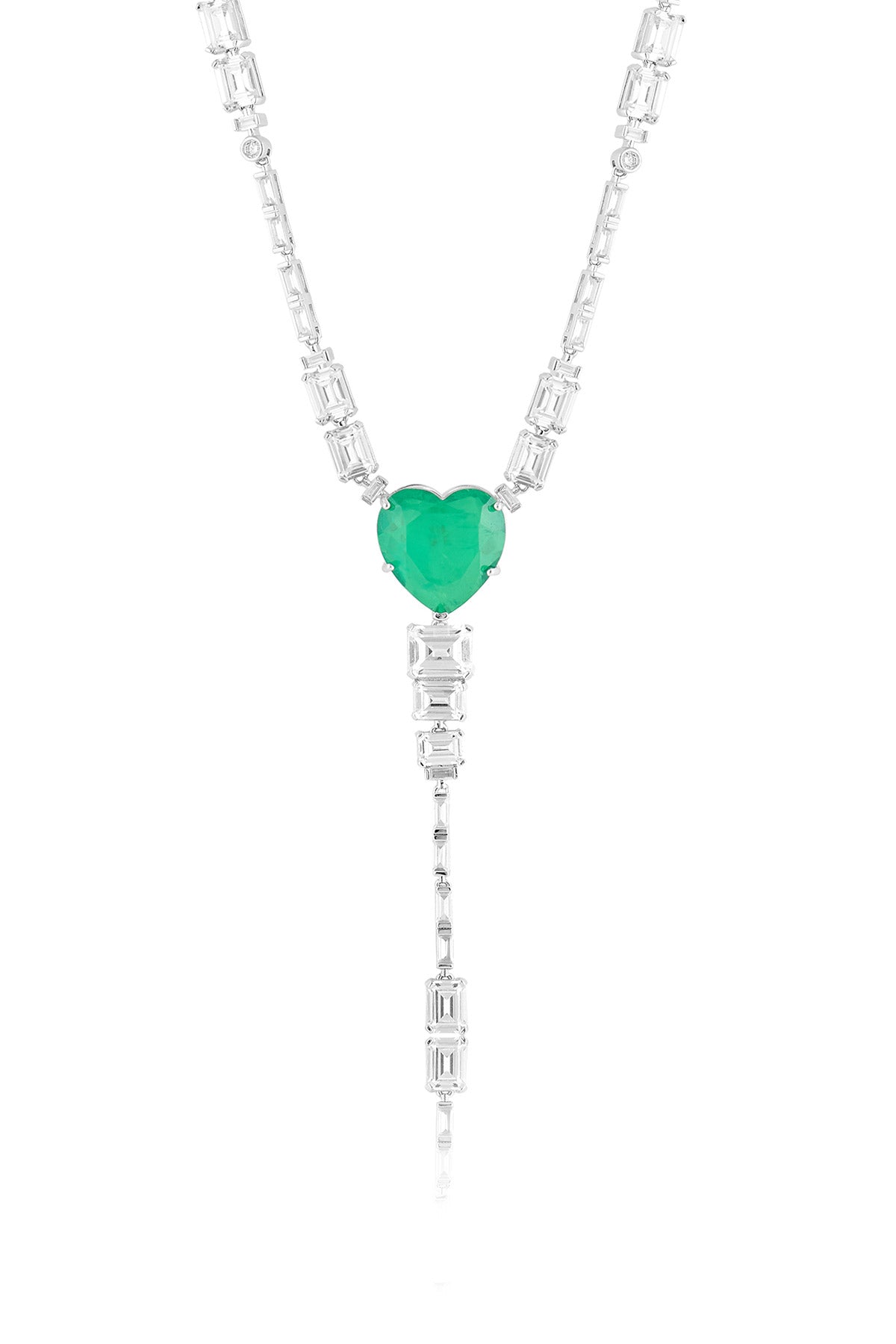 Isharya Emerald Elegance Y Necklace In Rhodium Plating indian designer wear online shopping melange singapore 