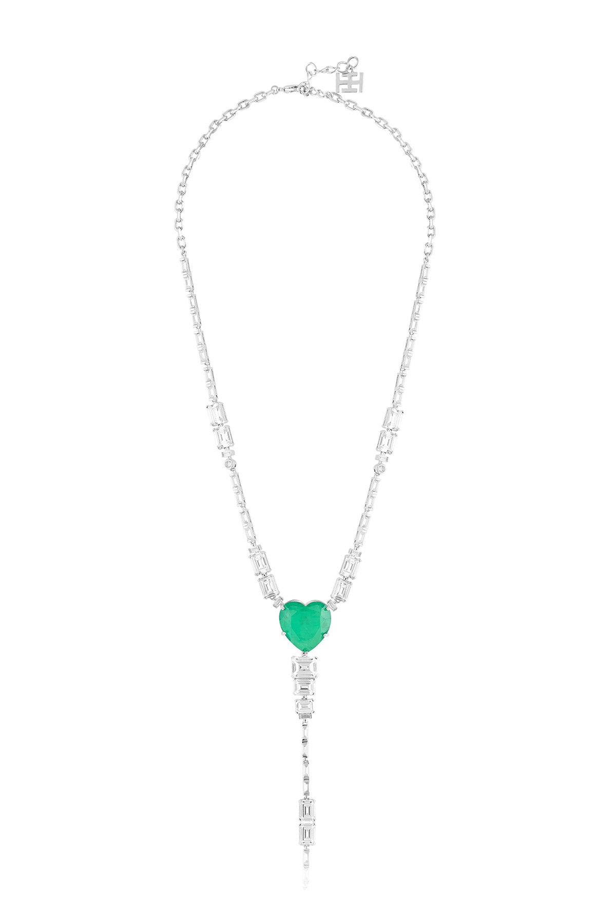 Isharya Emerald Elegance Y Necklace In Rhodium Plating indian designer wear online shopping melange singapore 