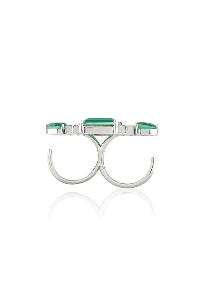 Isharya Emerald Embrace Two-Finger Ring In Rhodium Plating indian designer wear online shopping melange singapore 
