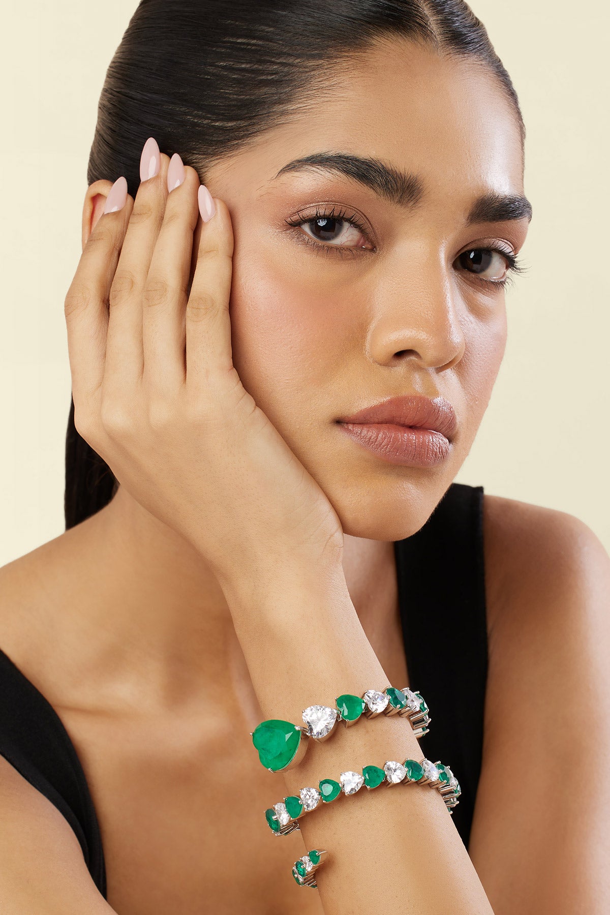 Isharya Emerald Enchantment Wrap Cuff In Rhodium Plating indian designer wear online shopping melange singapore 

