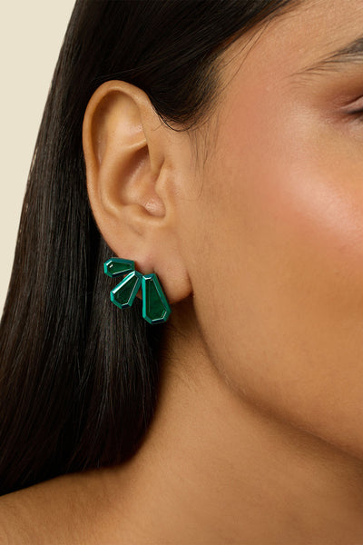 Isharya Emerald Glint Stud Earrings In Green Plating indian designer wear online shopping melange singapore 