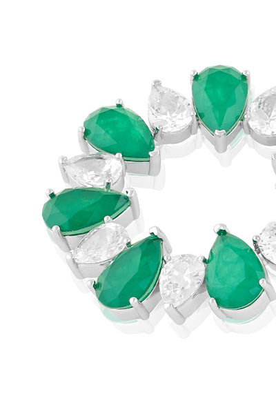 Isharya Emerald Glow Circle Studs In Rhodium Plating indian designer wear online shopping melange singapore 