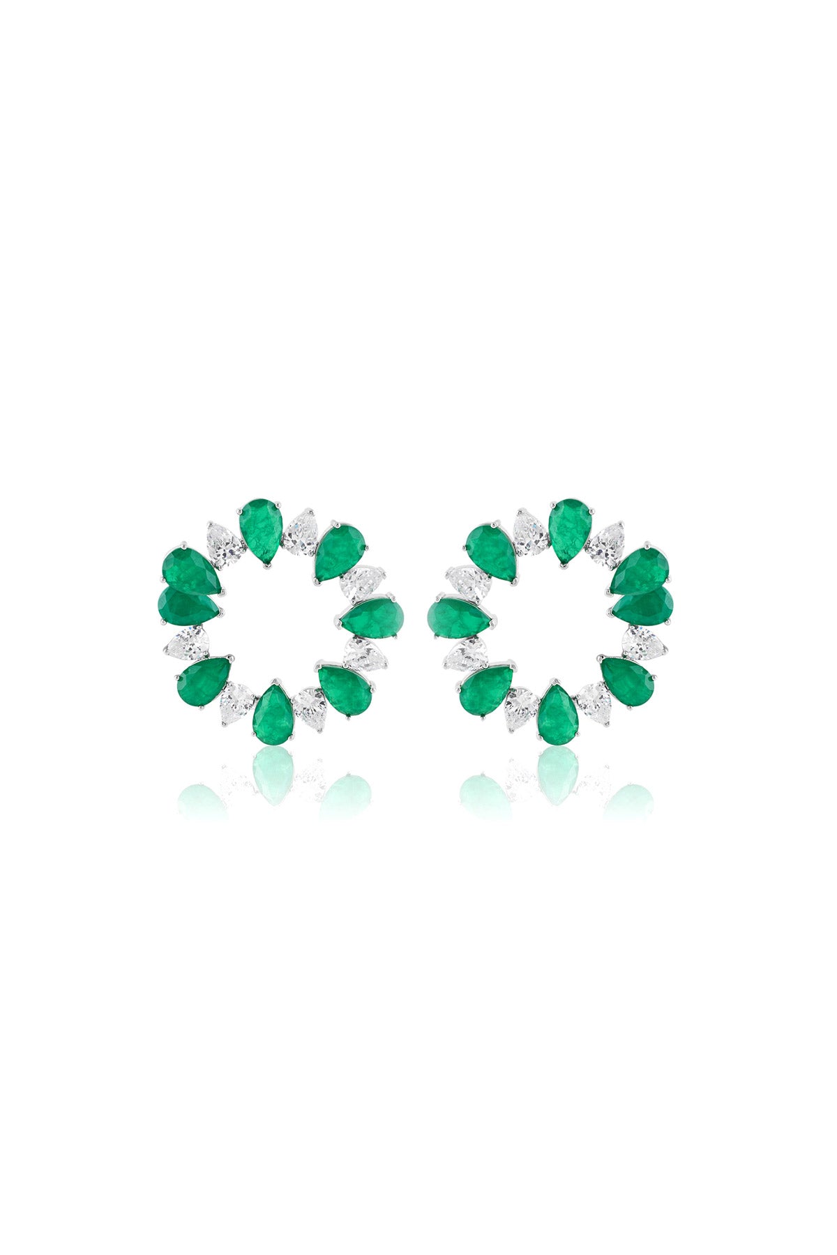 Isharya Emerald Glow Circle Studs In Rhodium Plating indian designer wear online shopping melange singapore 