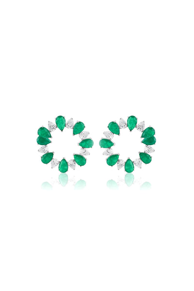 Isharya Emerald Glow Circle Studs In Rhodium Plating indian designer wear online shopping melange singapore 
