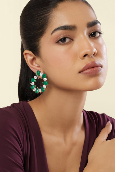 Isharya Emerald Glow Circle Studs In Rhodium Plating indian designer wear online shopping melange singapore 