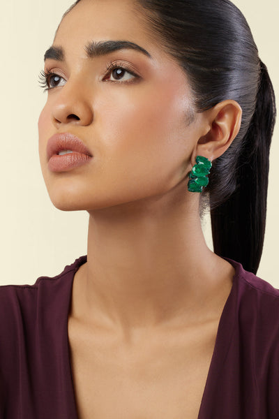 Isharya Emerald Glow Statement Hoops In Rhodium Plating indian designer wear online shopping melange singapore 