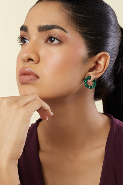 Isharya Emerald Halo Studs In Rhodium Plating indian designer wear online shopping melange singapore 