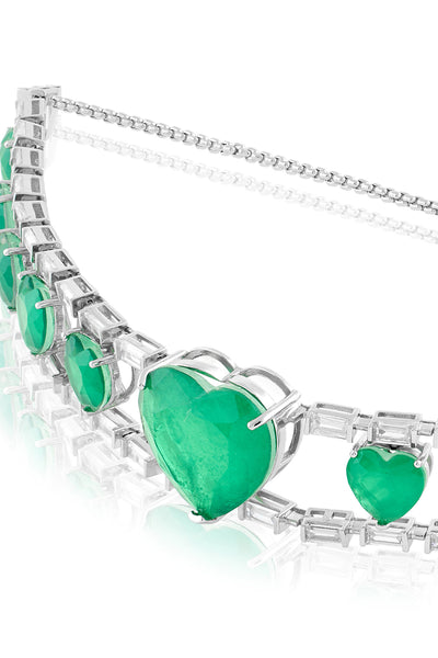 Isharya Emerald Heart Choker Necklace In Rhodium Plating indian designer wear online shopping melange singapore 
