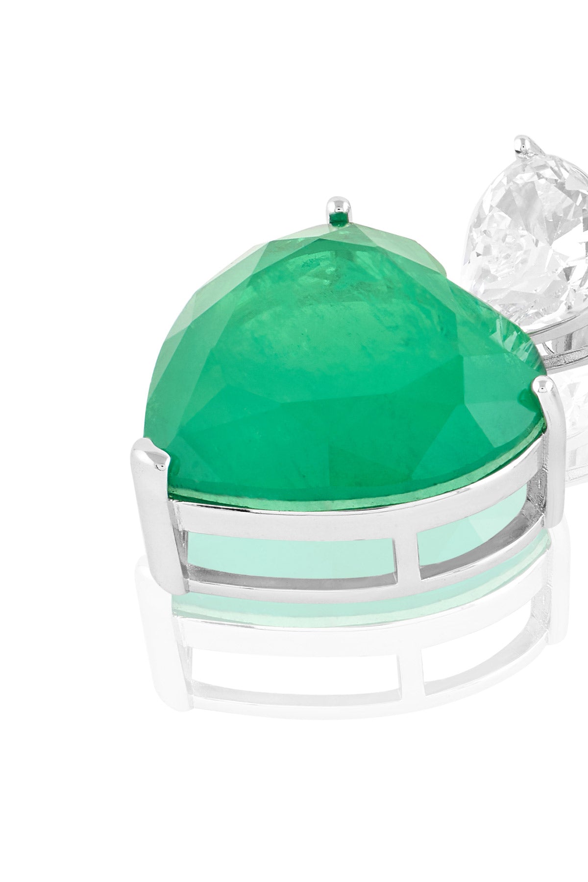 Isharya Emerald Heart Elegance Earrings In Rhodium Plating indian designer wear online shopping melange singapore 