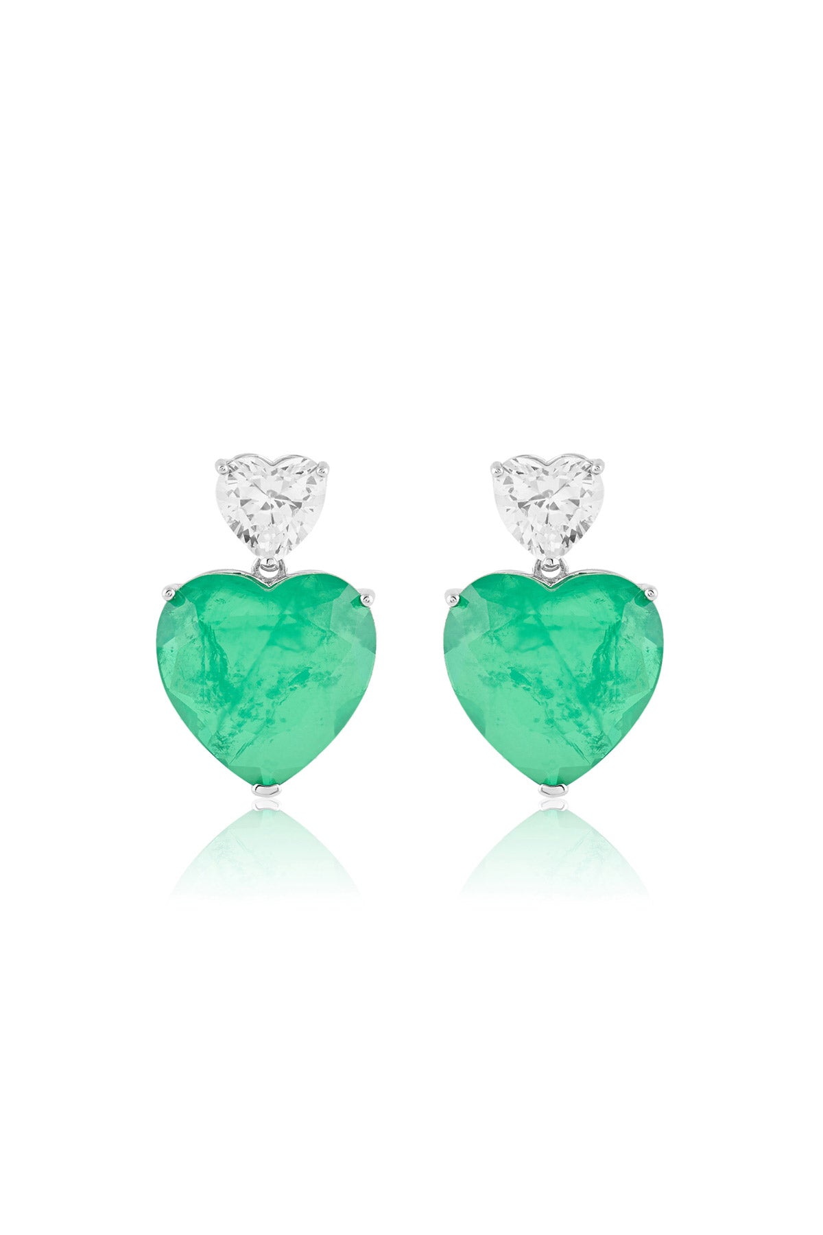 Isharya Emerald Heart Elegance Earrings In Rhodium Plating indian designer wear online shopping melange singapore 