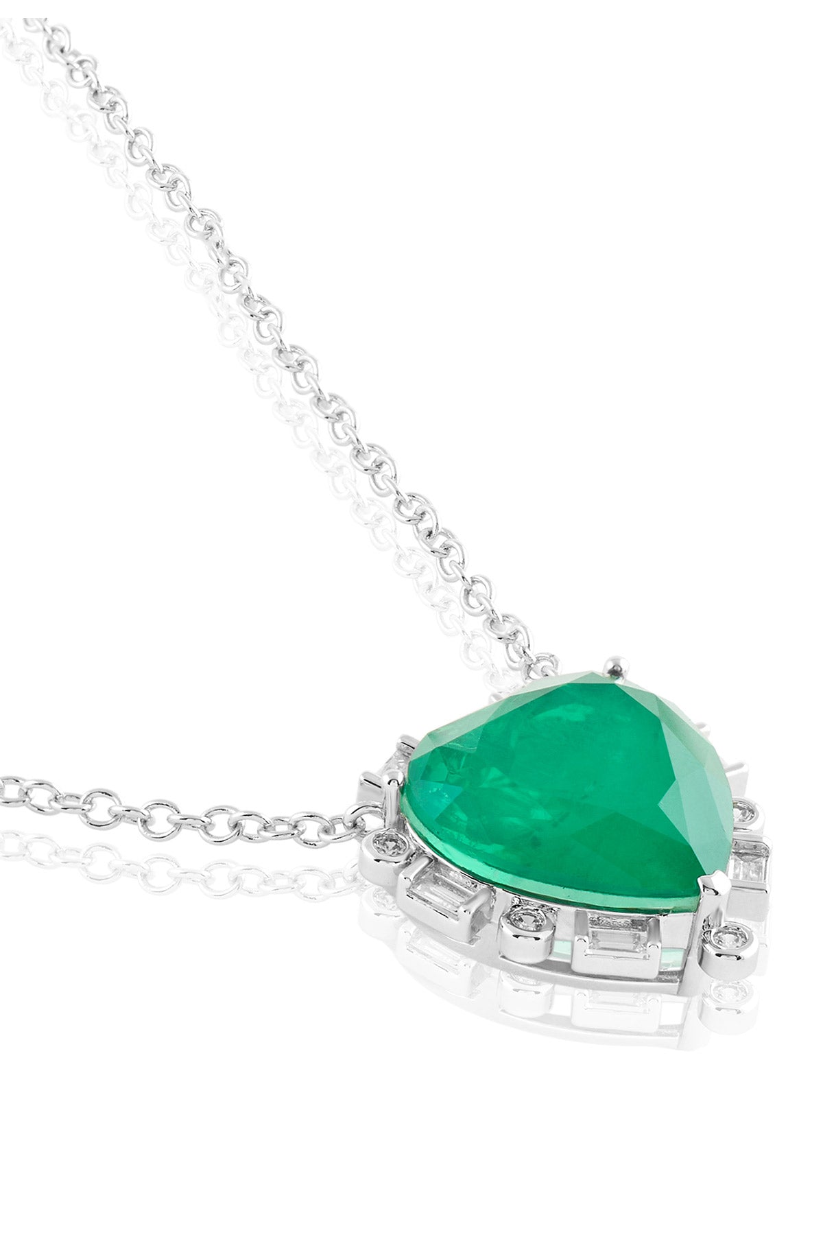 Isharya Emerald Heart Pendant Necklace In Rhodium Plating indian designer wear online shopping melange singapore 