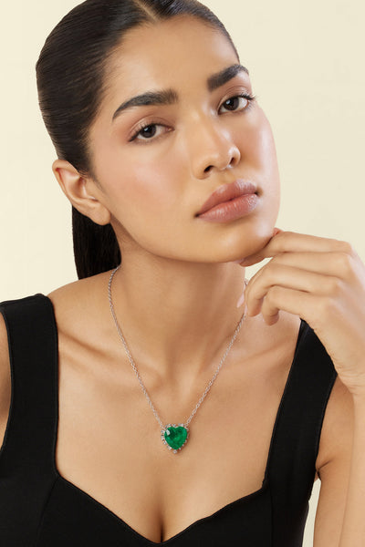 Isharya Emerald Heart Pendant Necklace In Rhodium Plating indian designer wear online shopping melange singapore 