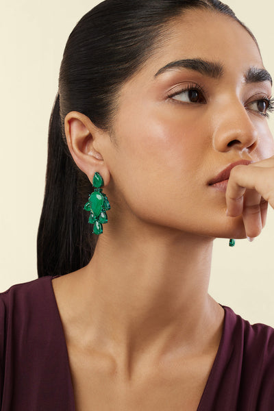 Isharya Emerald Luxe Dangler Earrings In Rhodium Plating indian designer wear online shopping melange singapore 
