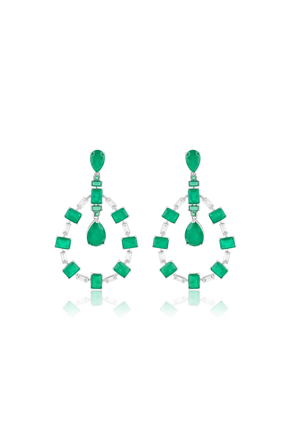 Isharya Emerald Luxe Dangler Earrings In Rhodium Plating indian designer wear online shopping melange singapore 