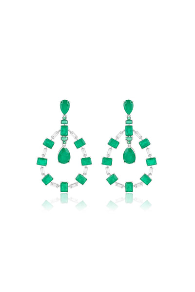 Isharya Emerald Luxe Dangler Earrings In Rhodium Plating indian designer wear online shopping melange singapore 