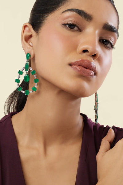Isharya Emerald Luxe Dangler Earrings In Rhodium Plating indian designer wear online shopping melange singapore 