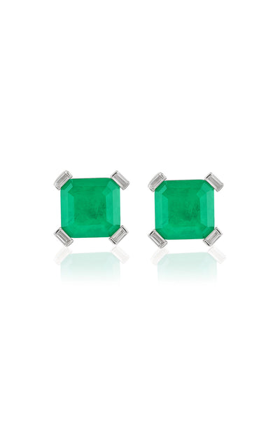 Isharya Emerald Luxe Square Studs In Rhodium Plating indian designer wear online shopping melange singapore 
