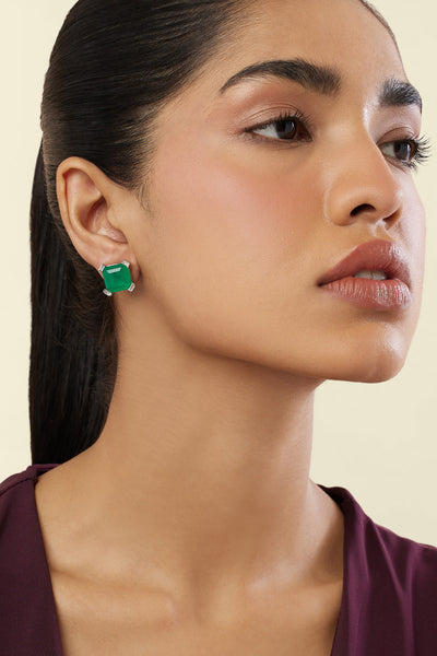 Isharya Emerald Luxe Square Studs In Rhodium Plating indian designer wear online shopping melange singapore 
