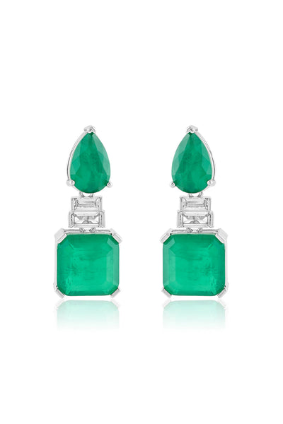 Isharya Emerald Radiance Dangle Earrings In Rhodium Plating indian designer wear online shopping melange singapore 