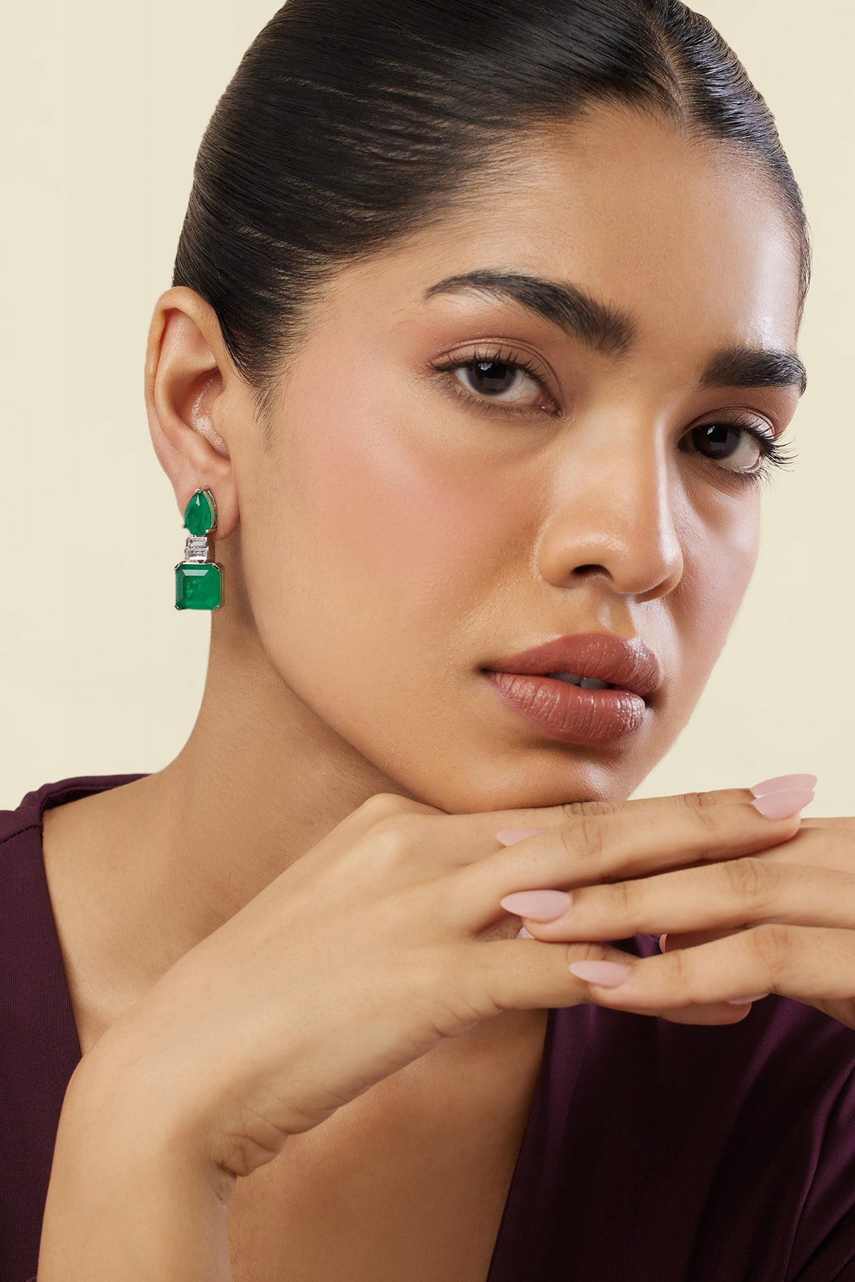 Isharya Emerald Radiance Dangle Earrings In Rhodium Plating indian designer wear online shopping melange singapore 