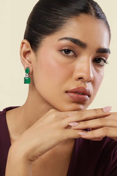 Isharya Emerald Radiance Dangle Earrings In Rhodium Plating indian designer wear online shopping melange singapore 