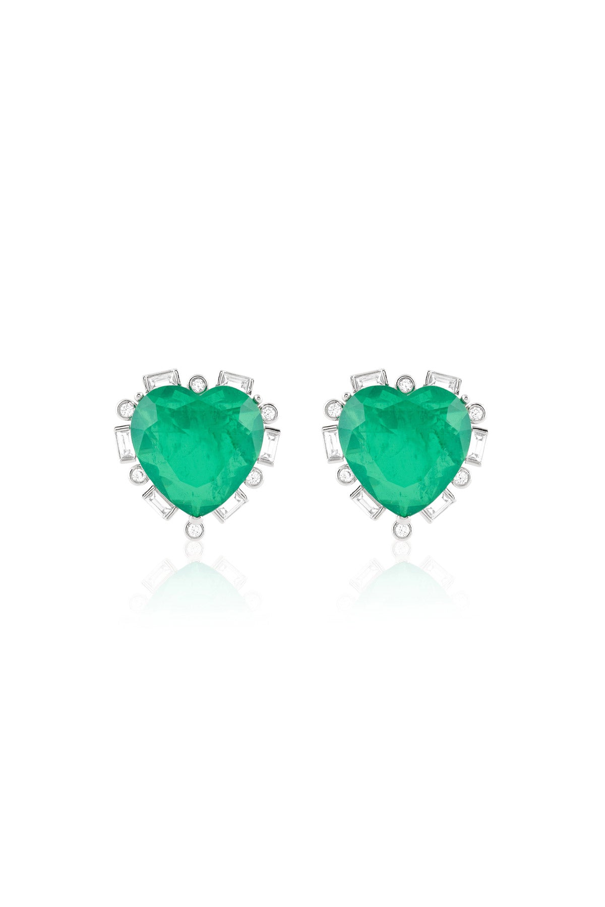 Isharya Emerald Radiance Heart Studs In Rhodium Plating indian designer wear online shopping melange singapore 
