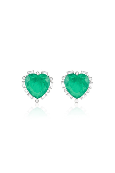 Isharya Emerald Radiance Heart Studs In Rhodium Plating indian designer wear online shopping melange singapore 
