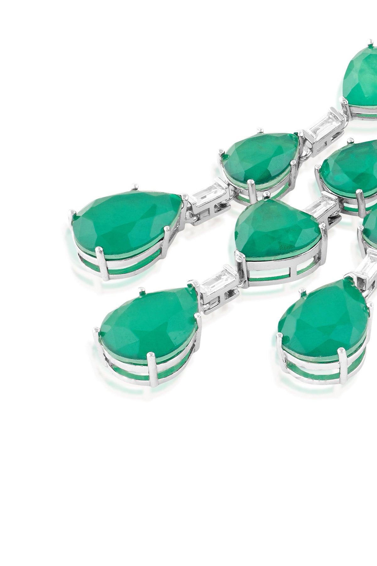 Isharya Emerald Waterfall Luxe Earrings In Rhodium Plating indian designer wear online shopping melange singapore 