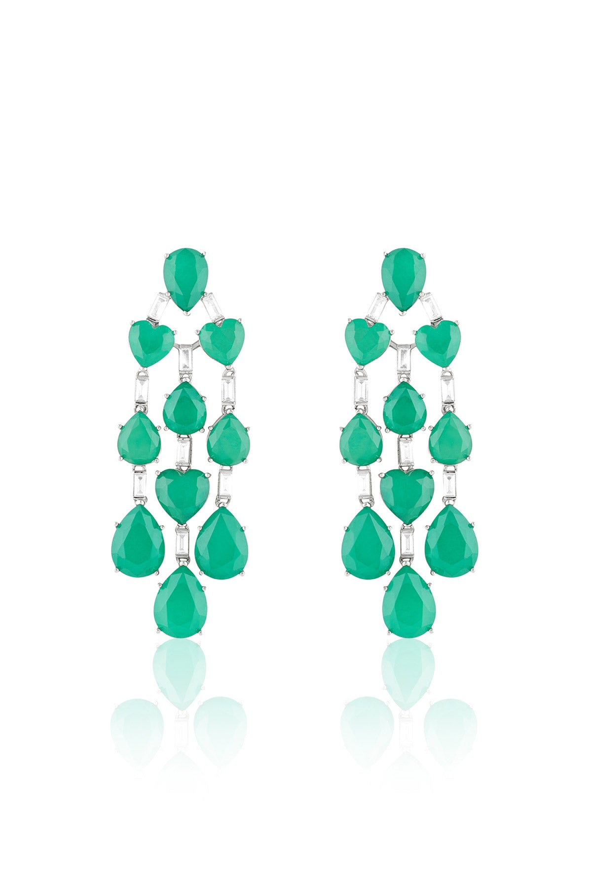 Isharya Emerald Waterfall Luxe Earrings In Rhodium Plating indian designer wear online shopping melange singapore 